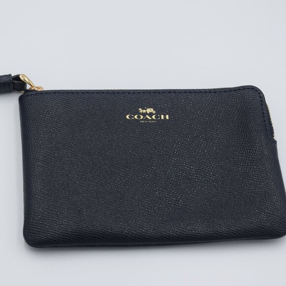 COACH CORNER ZIP WRISTLET IN CROSSGRAIN LEATHER, NAVY BLUE - NWT - Picture 2 of 7